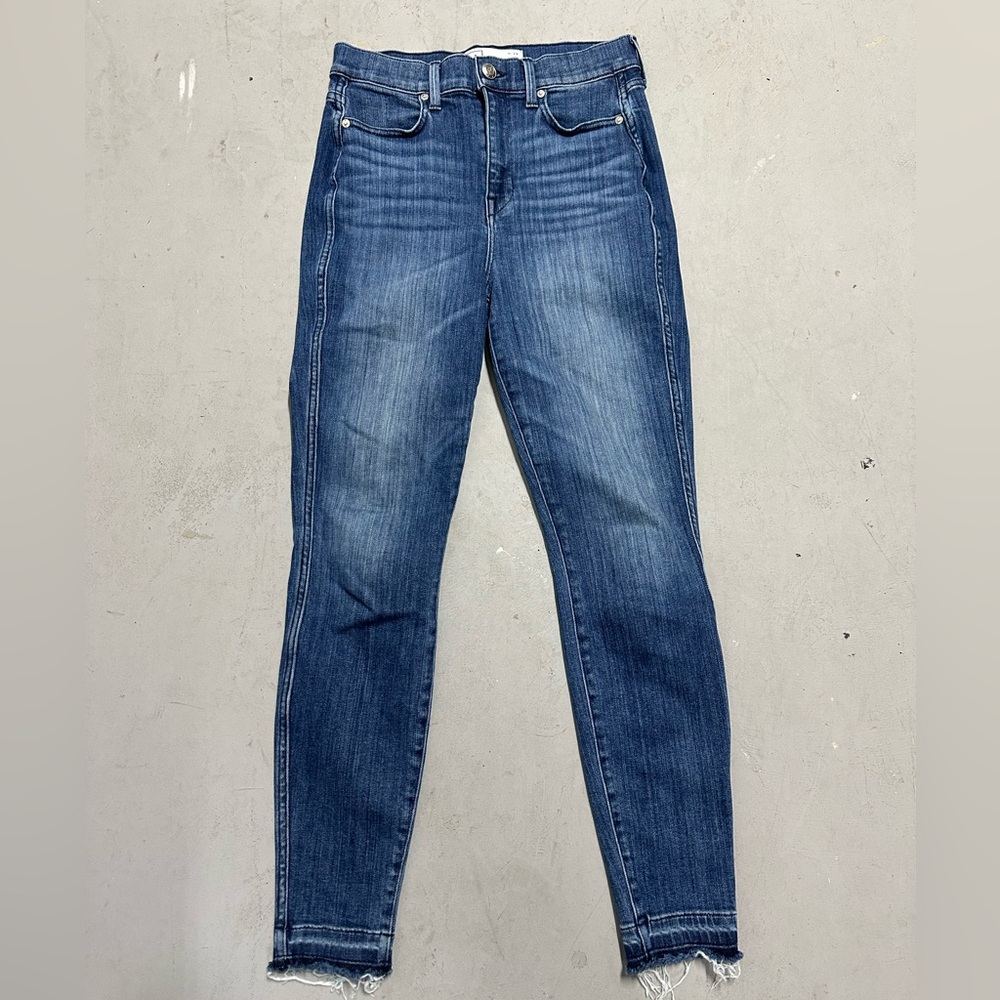 AYR Womens The Riser Skinny Jeans 29x28 Blue Medium Wash Raw Hem Stretch